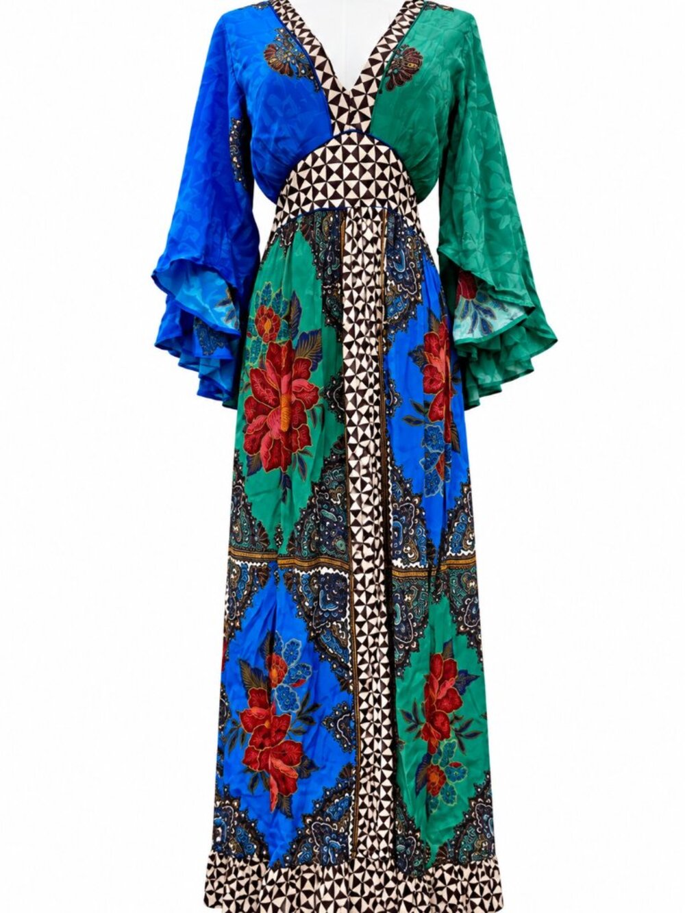 Anthropologie Farm x Anthropologie Flutter Sleeve Bell Kimono Floral Blue Green - Picture 7 of 9